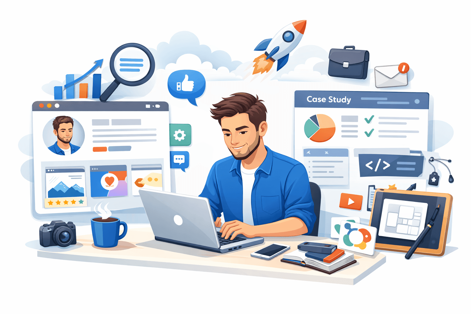 Freelancer przy pracy nad stroną