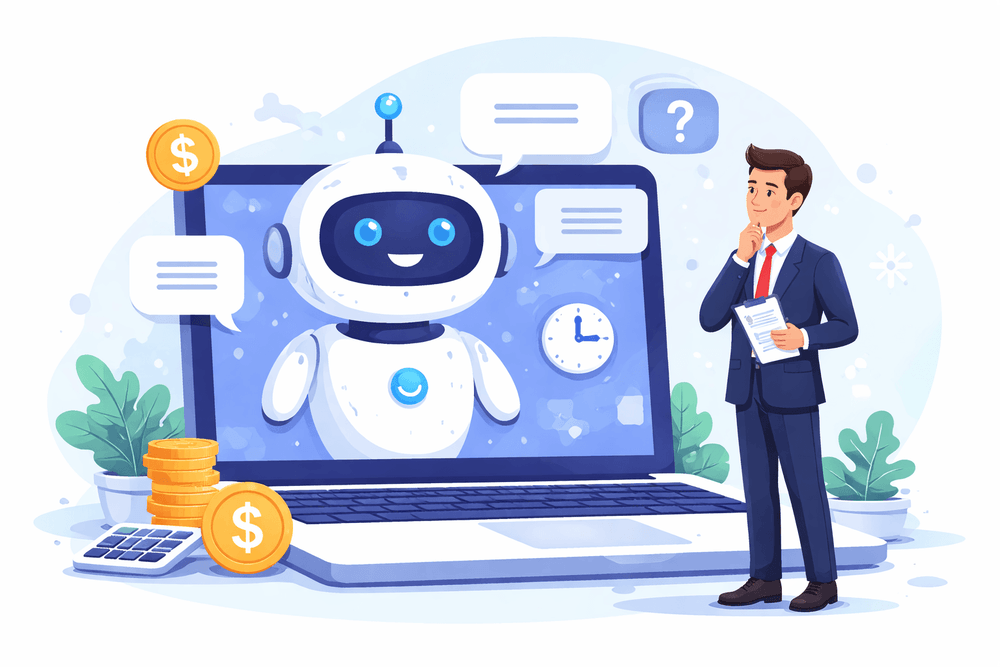 Biznesmen i przyjazny chatbot AI