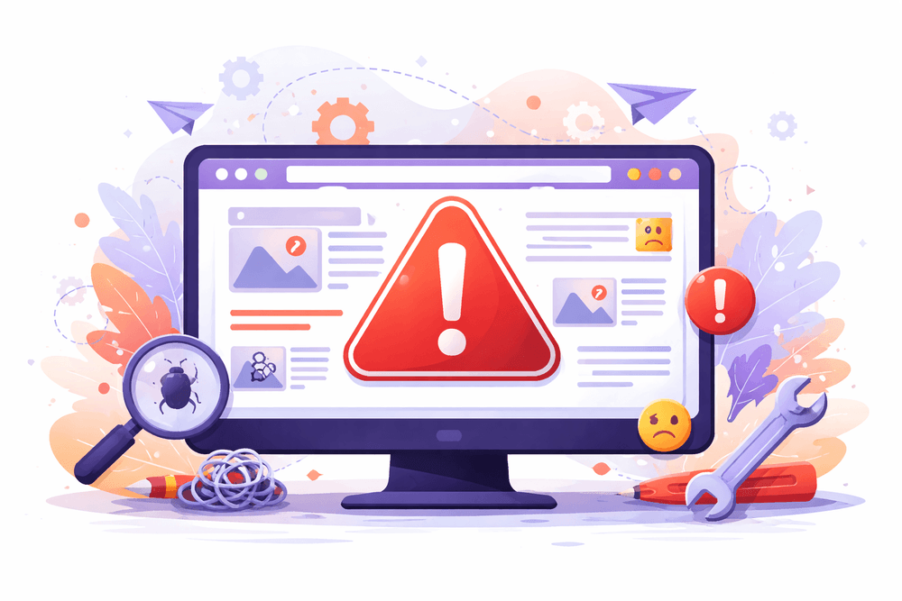 Monitor z błędami na stronie internetowej