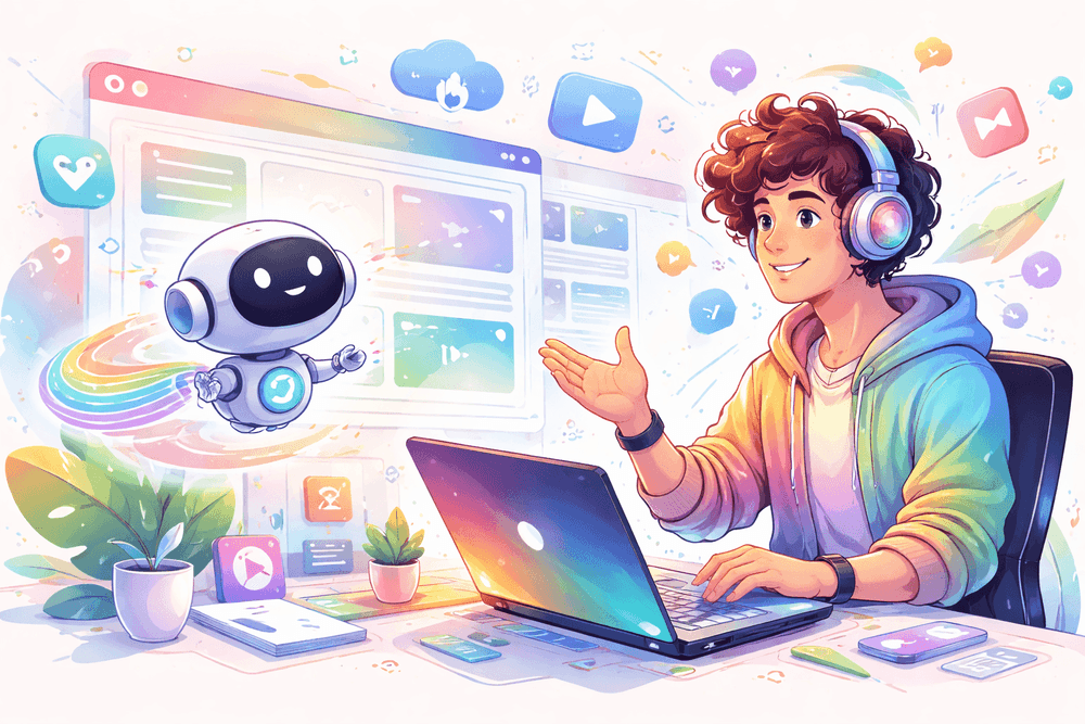 Młody twórca i asystent AI