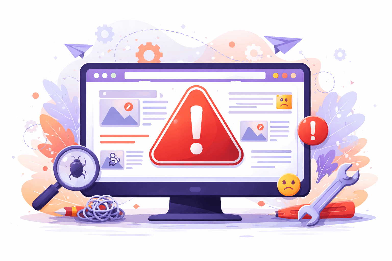 Monitor z błędami na stronie internetowej